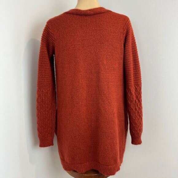 Kempson Womens Medium Burnt Orange Open Front Knit Acrylic Cardigan Sweater Boho - Picture 6 of 15